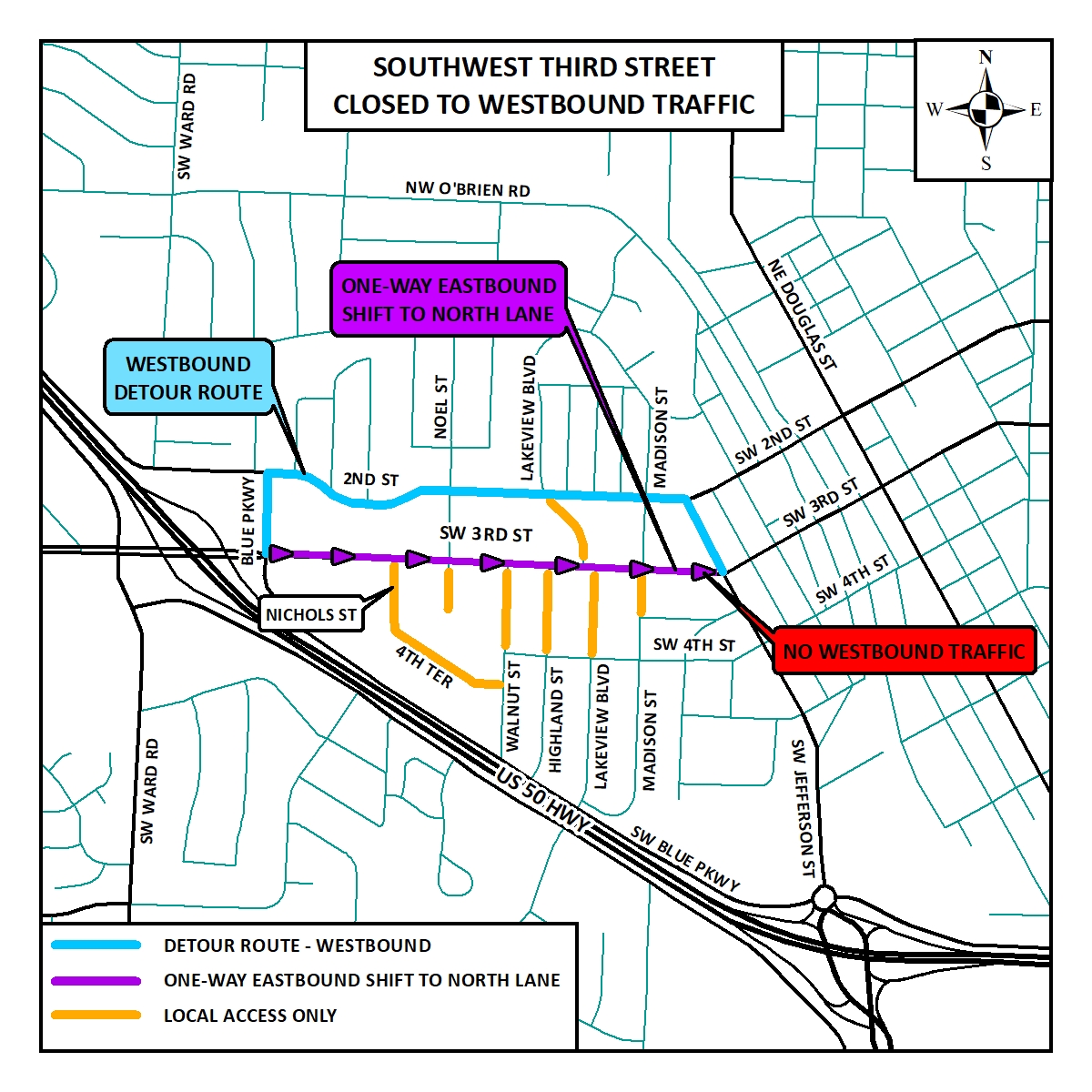 Eastbound Only Traffic on Southwest Third Street